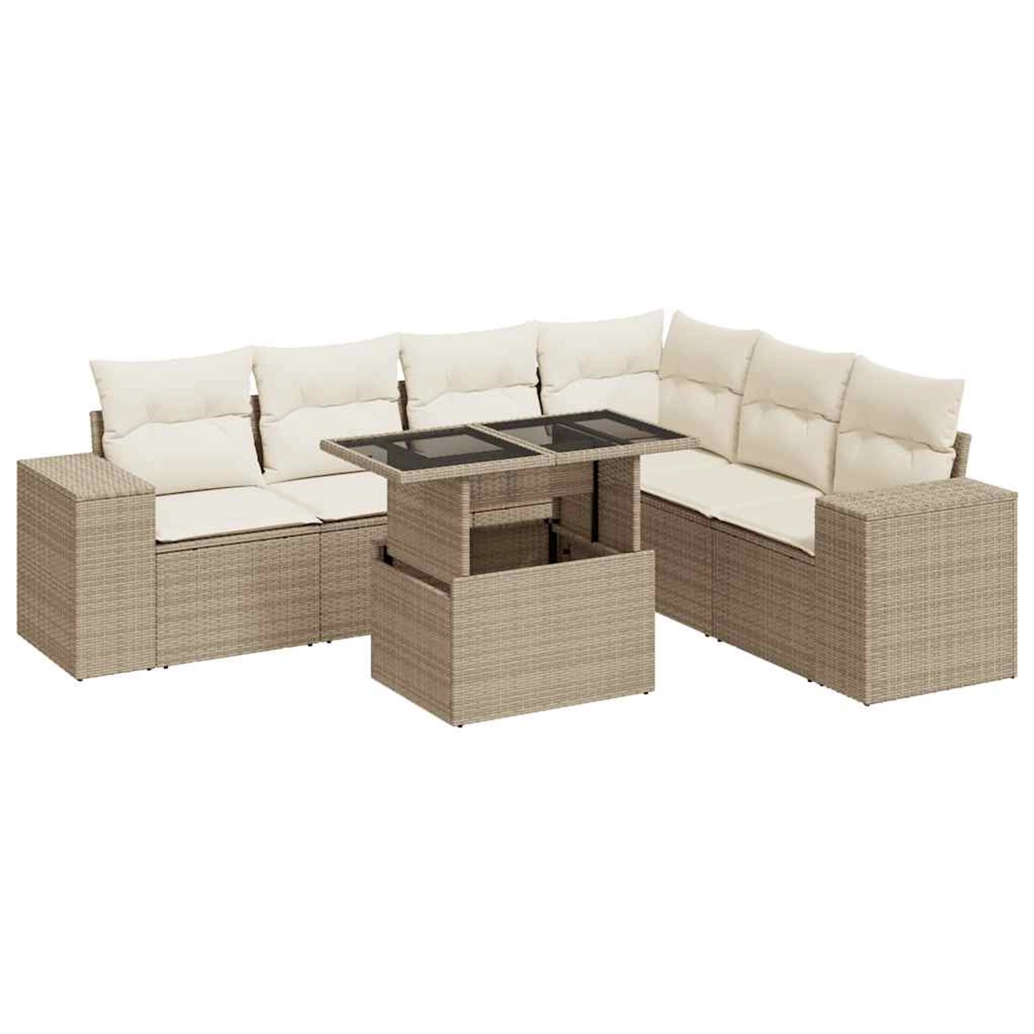 vidaXL 7-Tlg Garten-Sofagarnitur mit Kissen Beige Poly Rattan 3326809 günstig online kaufen