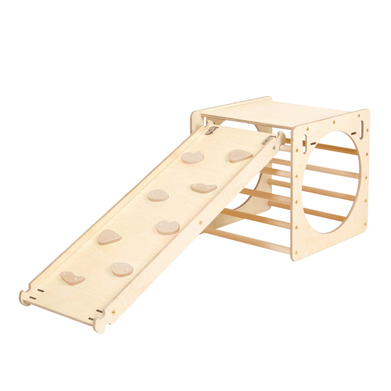 KateHaa Kletterwürfel mit Kletterwand Holz Natur