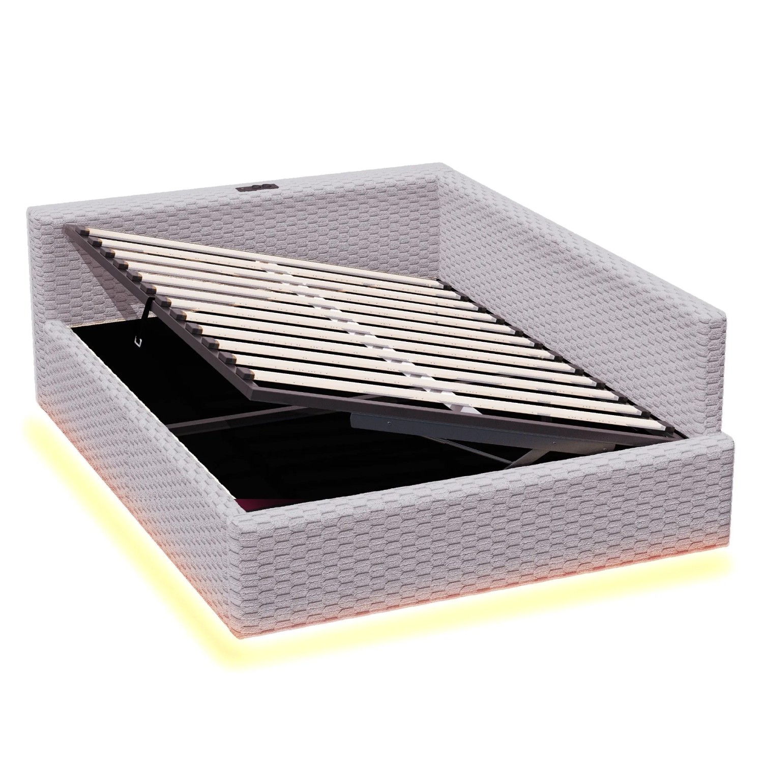 Merax Polsterbett 140x200cm LED USB Hydraulik Grau