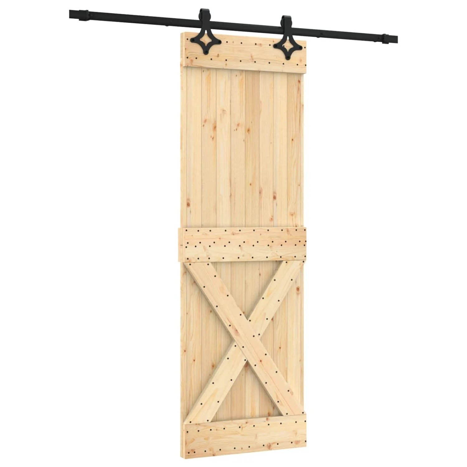 vidaXL Schiebetür Natur und Schwarz 70 x 210 cm Massivkiefer 3445073