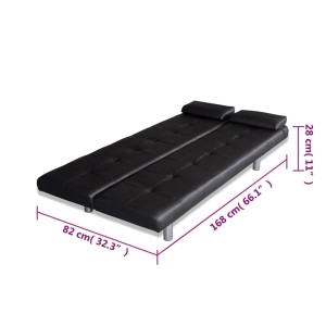Schwarzes vidaXL Schlafsofa aus Kunstleder, ausgeklappt als Bett mit Kissen.
