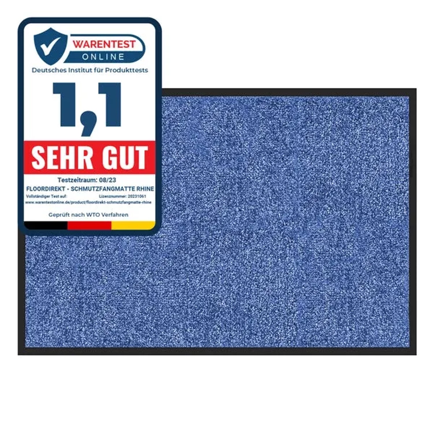 Blaue Karat Schmutzfangmatte Rhine, 90x150 cm, mit "Sehr Gut" Siegel. Fußmatte für den Eingangsbereich.