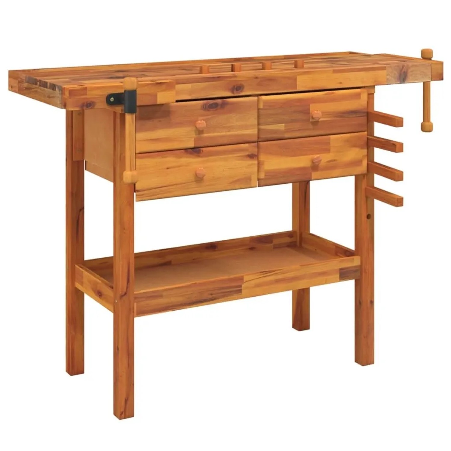 vidaXL Werkbank mit Schubladen Schraubstöcken 124x52x83 cm Akazienholz 153322