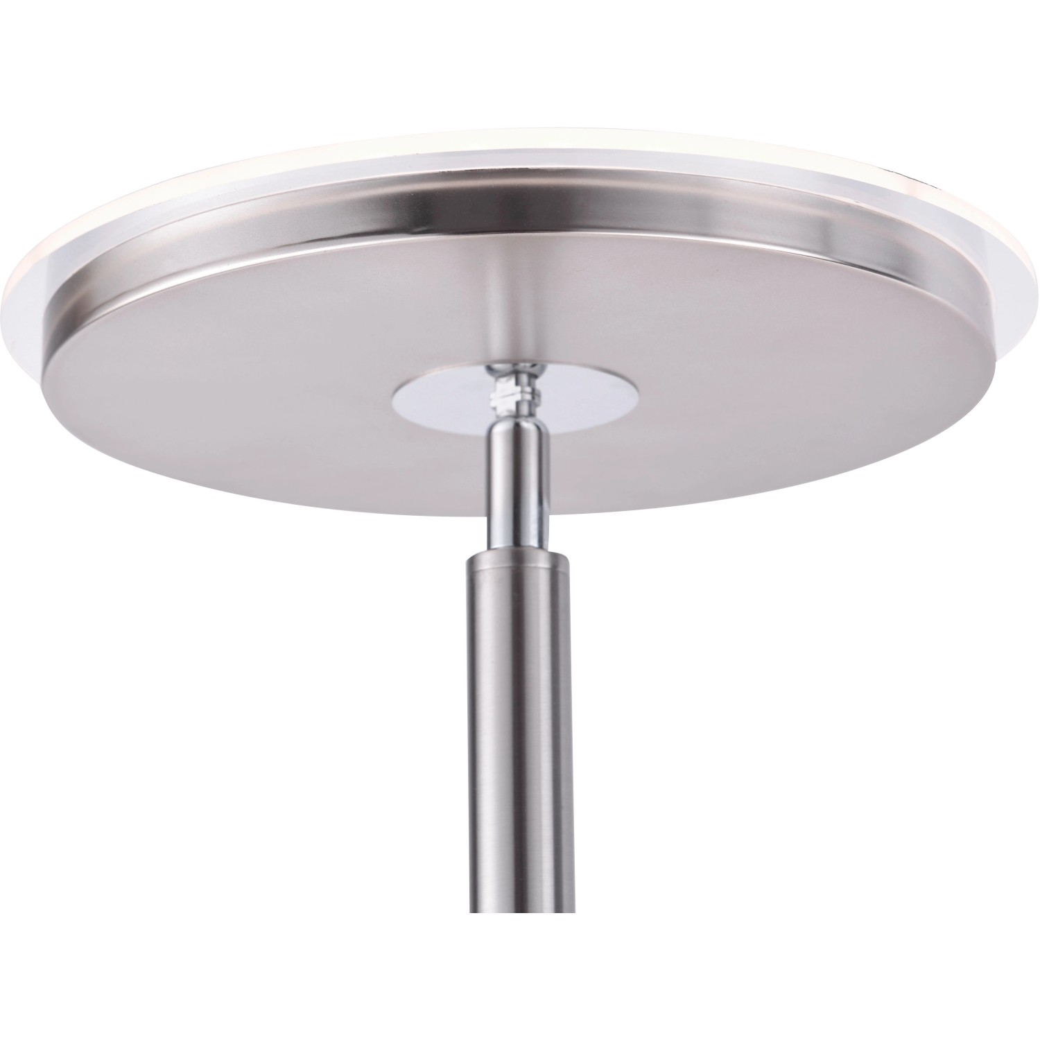 Detailaufnahme: Just Light LED-Deckenfluter Hans, Stahl, mit rundem Leuchtkopf und Metallschaft.