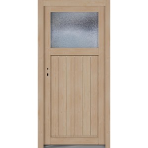 Roro Nebeneingangstür aus Fichte mit Ornamentglas, DIN links, nach außen öffnend.