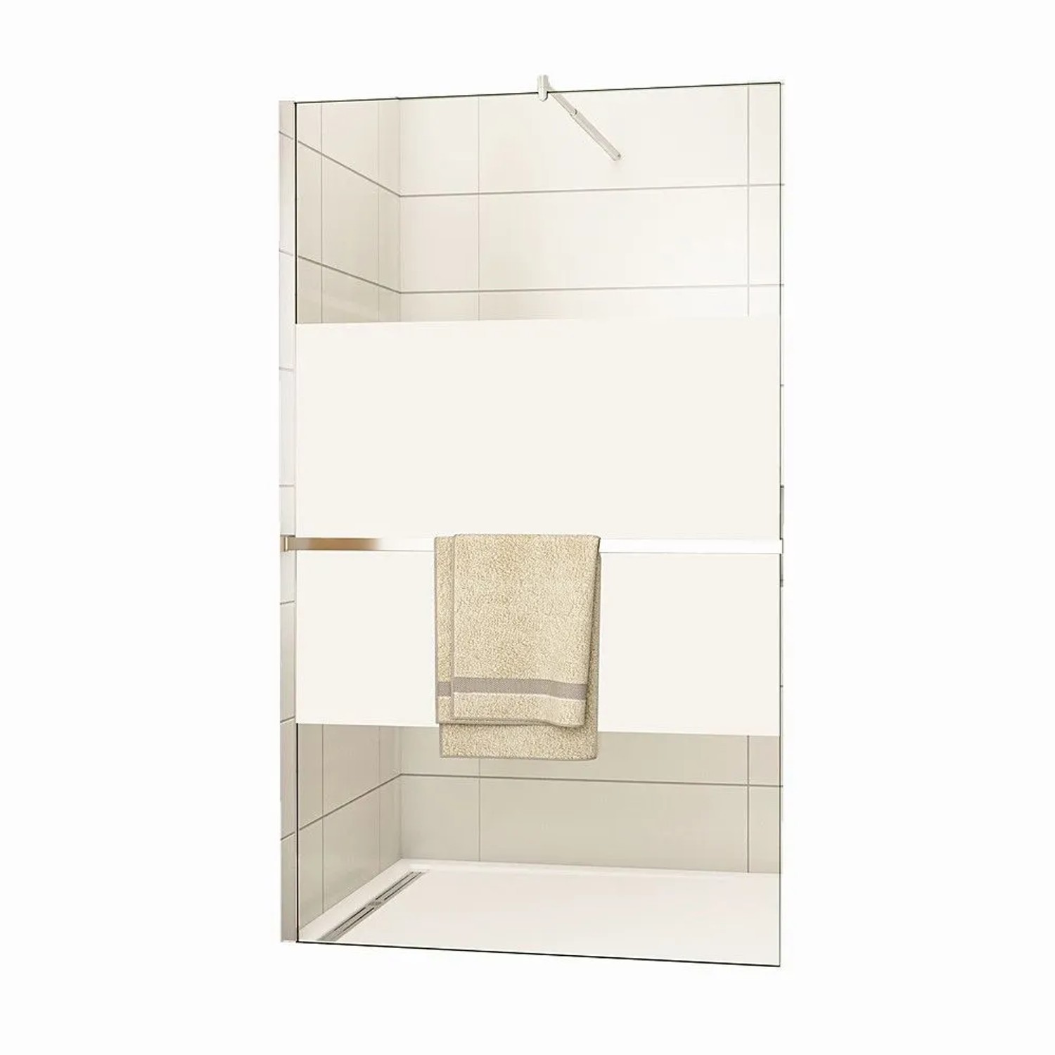 Duschparadies 120 x 200cm Walkin Glas 8mm Nano Glas Dusche Milchglasstreifen Duschabtrennung Mit Duschregal Mit 120cm Stabilisator