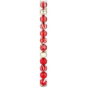 12er Set Weihnachtskugeln (Ø 6cm) in Rot, Gold und Weiß aus Kunststoff, bruchsicher.
