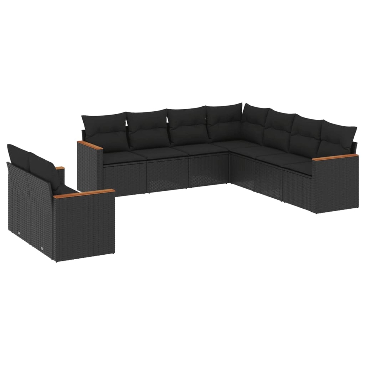 vidaXL 9-Tlg Garten-Sofagarnitur mit Kissen Schwarz Poly Rattan 3258499
