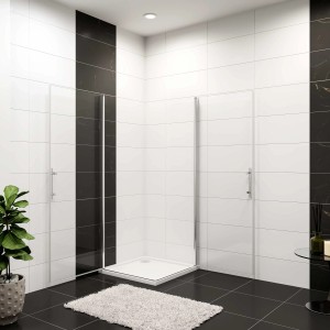 AICA Duschtür 80x80 Eckeinstieg mit Pendeltür, 6mm ESG Glas, chromfarbener Rahmen. Ohne Duschtasse.