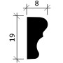Profilzeichnung der weißen PROFHOME Wand- und Friesleiste, 19x8 mm, zur Montage als Zierleiste.