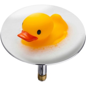 Wenko Badewannenstöpsel Duck: Gelbe Badeente im Schaum auf verstellbarem Stöpsel.