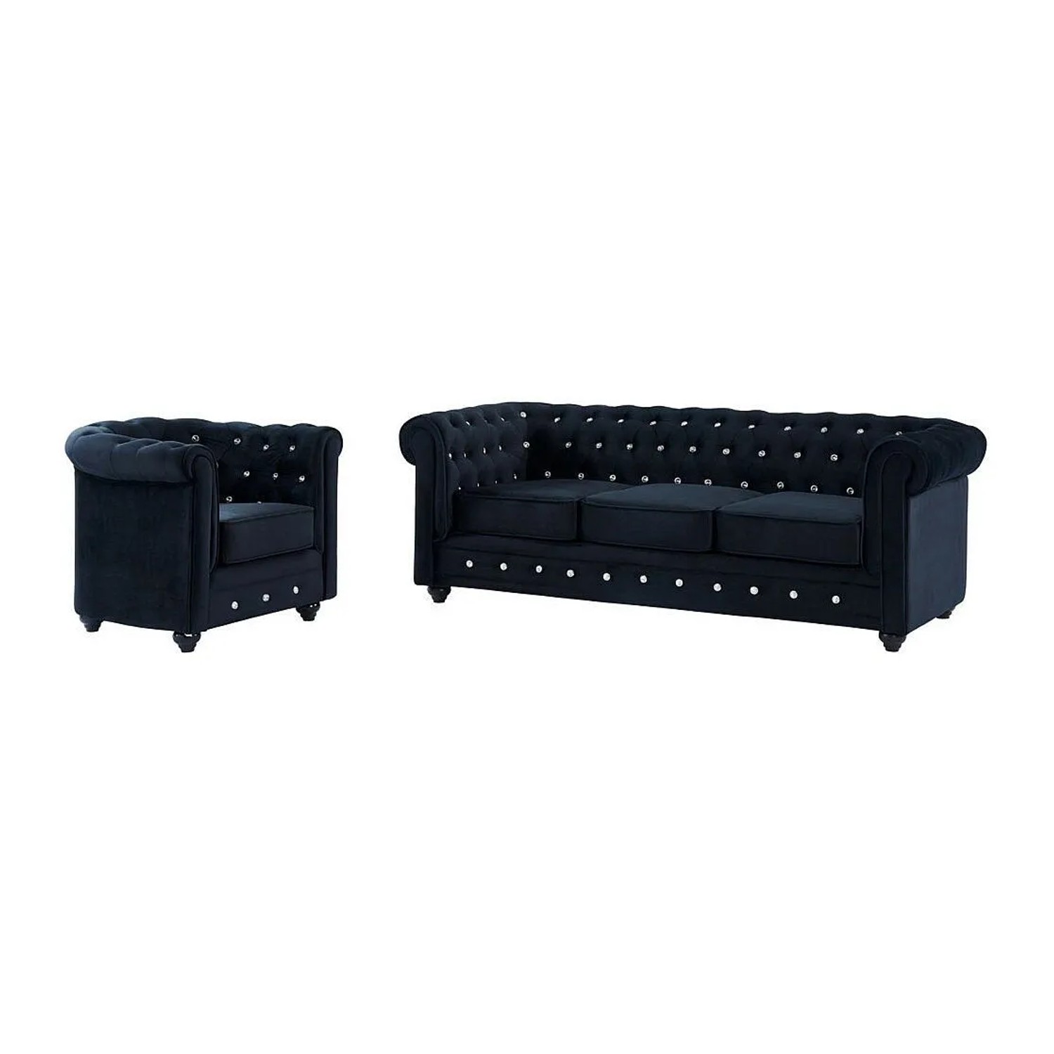 Vente-unique Couchgarnitur Mit Sessel Chesterfield Schwarz 205 cm  82 cm