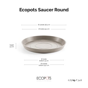 Ecopots Untersetzer, braungrau, Ø 40 cm. Rund, aus robustem Material für Innen- und Außenbereich.