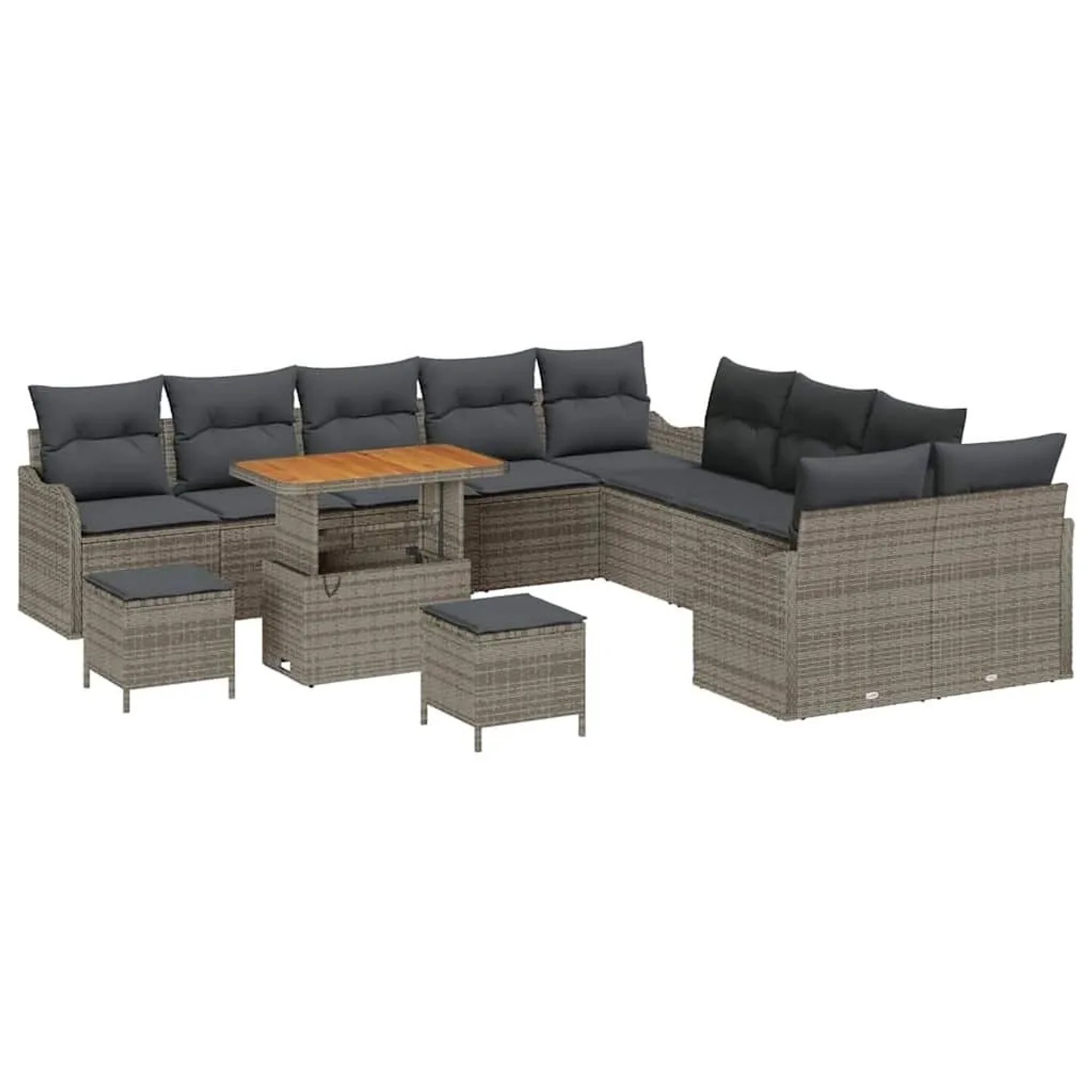 vidaXL Garten-Sofa-Set mit Kissen mit Speicher 13-Tlg Grau 3364278