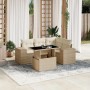Beige 5-tlg. vidaXL Garten-Sofagarnitur aus Rattan mit Kissen auf Terrasse.