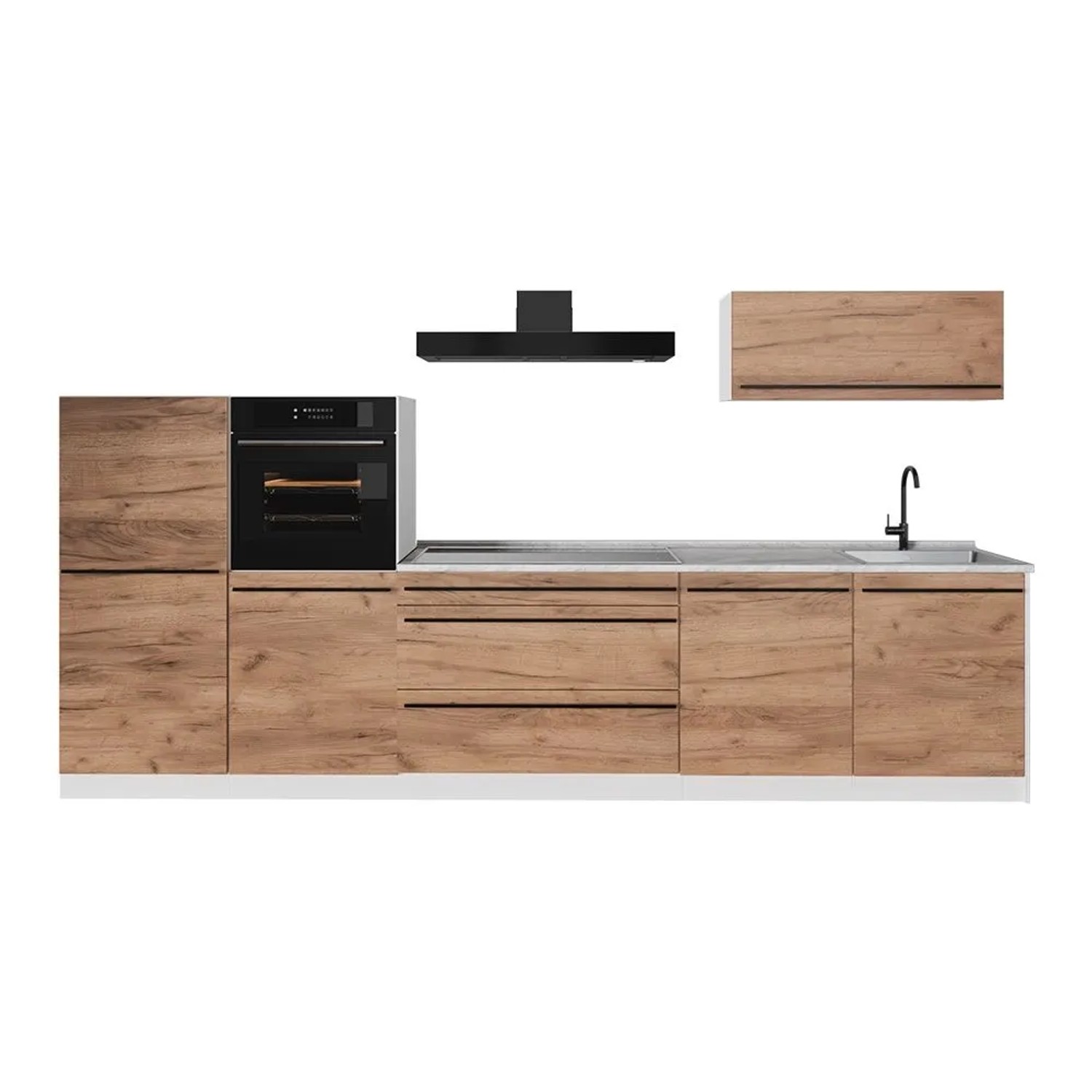 Vicco Küchenzeile R-Line Goldkraft Eiche/Weiß 340 x 143 Arbeitsplatte Marmor Art Nr 66031