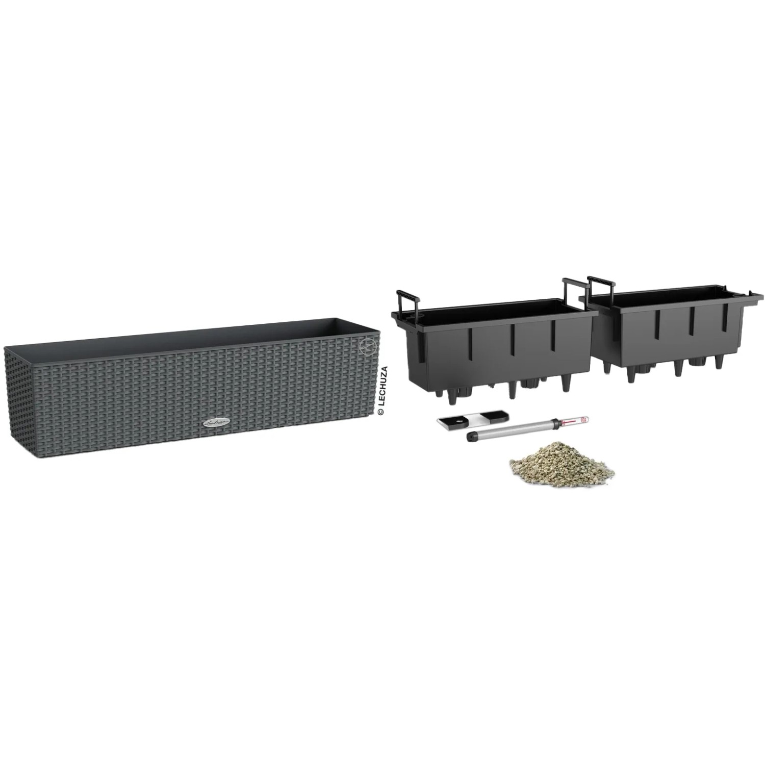 Lechuza Balconera Balkonkasten 79cm Granit Starter-Set mit Halterung und Pon Granulat.