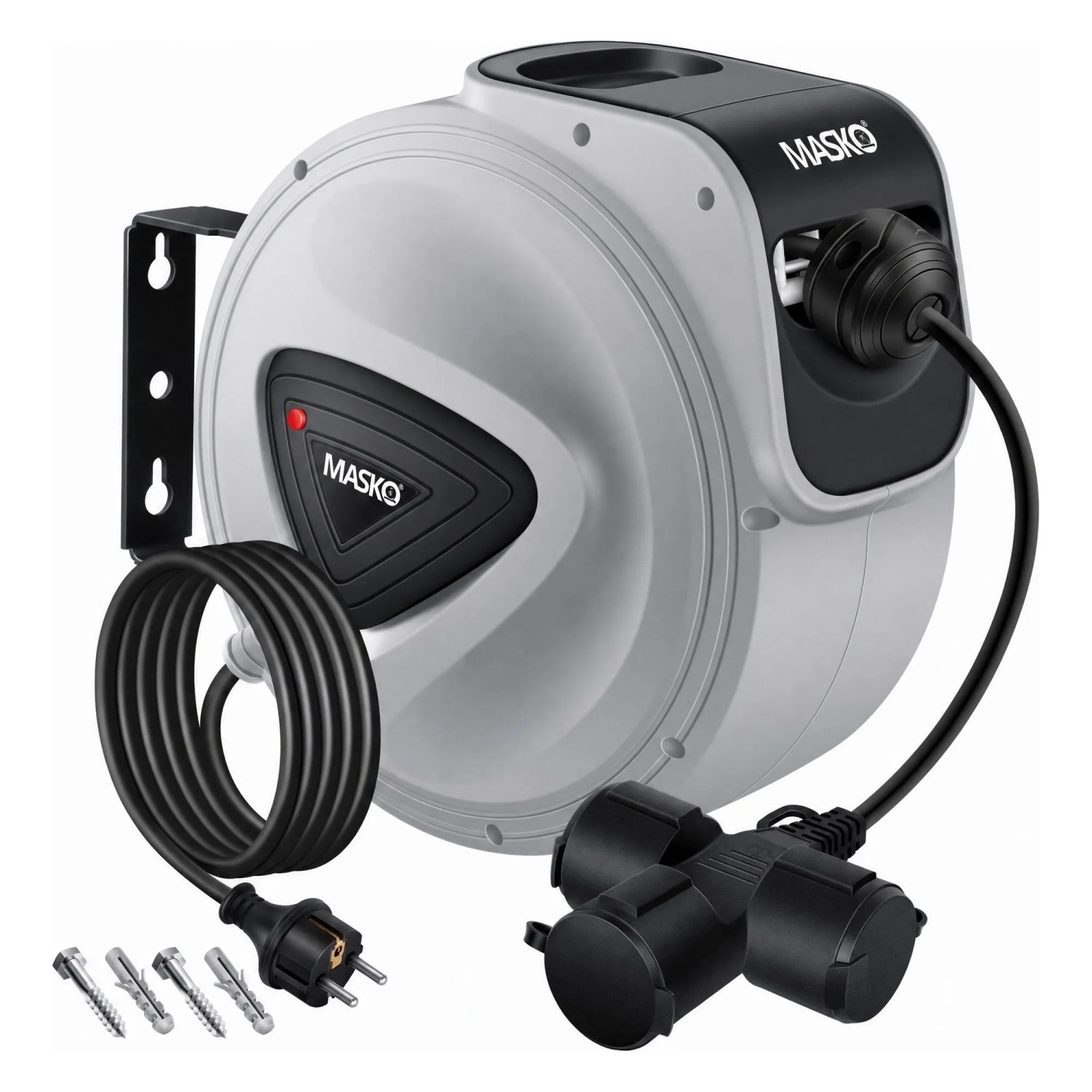 MASKO Automatik Kabeltrommel 10 Bis 20 m 3-fach Kabellänge 20 m Grau Schwarz