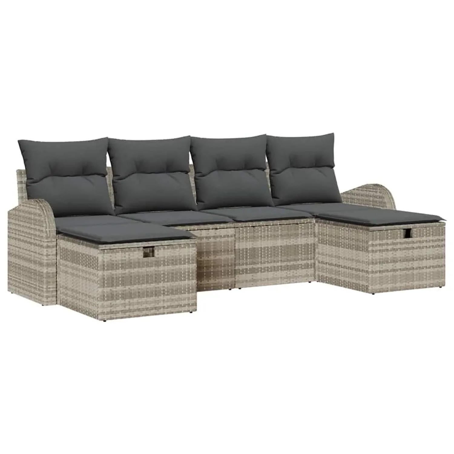 vidaXL Sofa Set mit Kissen mit Speicher 6-Tlg Hellgrau Poly-Rattan 3359121