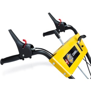 Detailaufnahme: Texas Combi 800 B Geräteträger, gelbe Bedienelemente und schwarze Griffe.