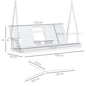 Weiße Outsunny Hängebank mit Tisch, Hollywoodschaukel für 2-3 Personen. Maße sind auf dem Bild.