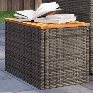 2 graue Garten-Beistelltische aus Rattan mit Holzplatte, vidaXL. Ideal für Terrasse & Garten.
