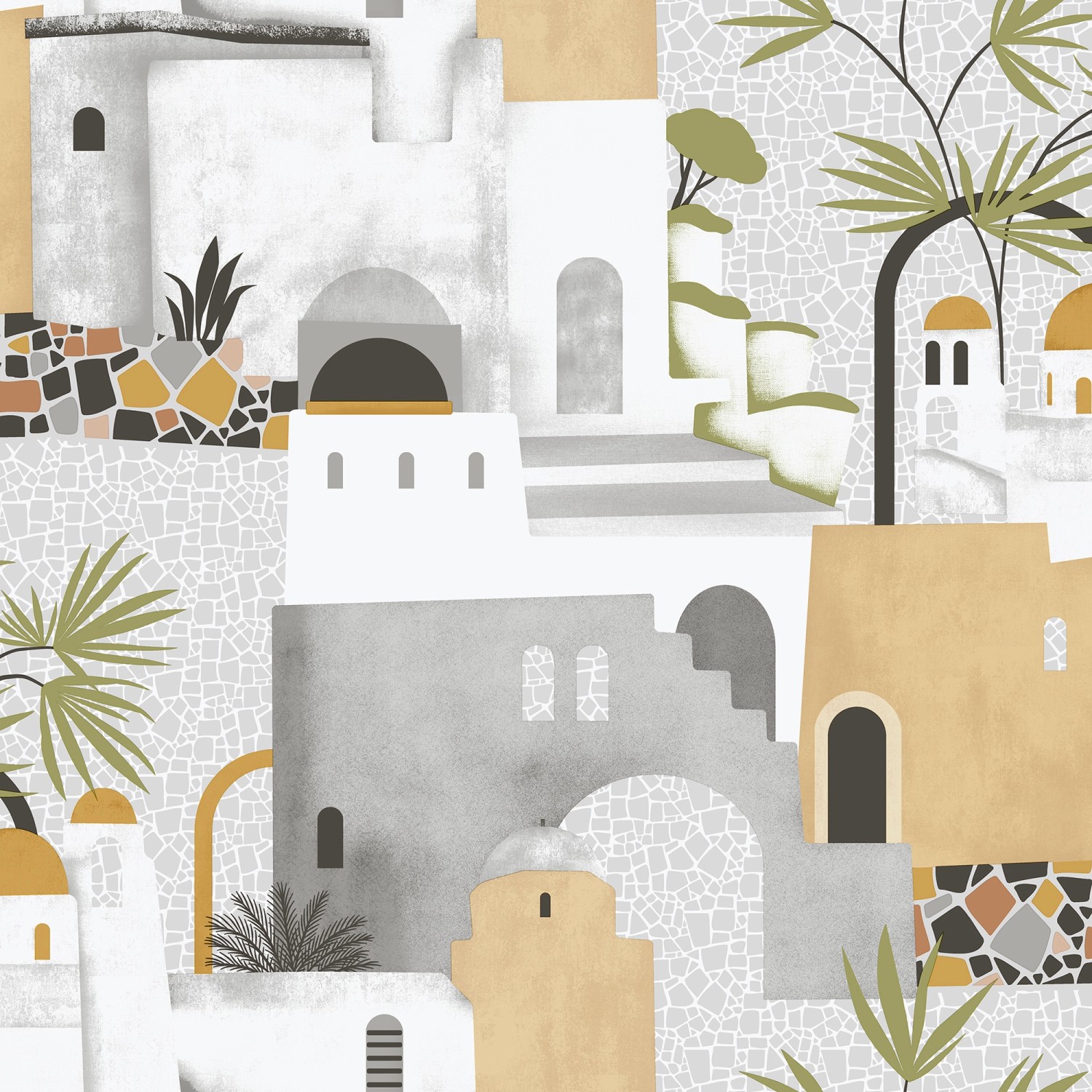 Sanders & Sanders Tapete Mediterrane Häuser Ockergelb Grau Und Weiß 53 Cm X günstig online kaufen