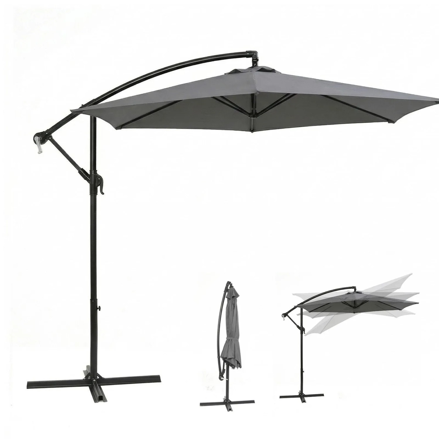 Sekey 300cm Aluminium Ampelschirm Sonnenschirm mit Kurbel Kreuzständer Gartenschirm