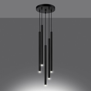 Schwarze Sollux Lighting Pendelleuchte Pastelo mit 5 Leuchten im modernen Design.