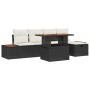Schwarzes 6-tlg. vidaXL Garten-Sofa-Set aus Poly Rattan mit höhenverstellbarem Tisch.