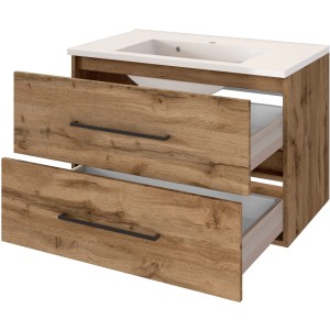 Held Möbel Einzelwaschtisch Rom 80 cm, Eiche Natur Matt, mit zwei offenen Schubladen.