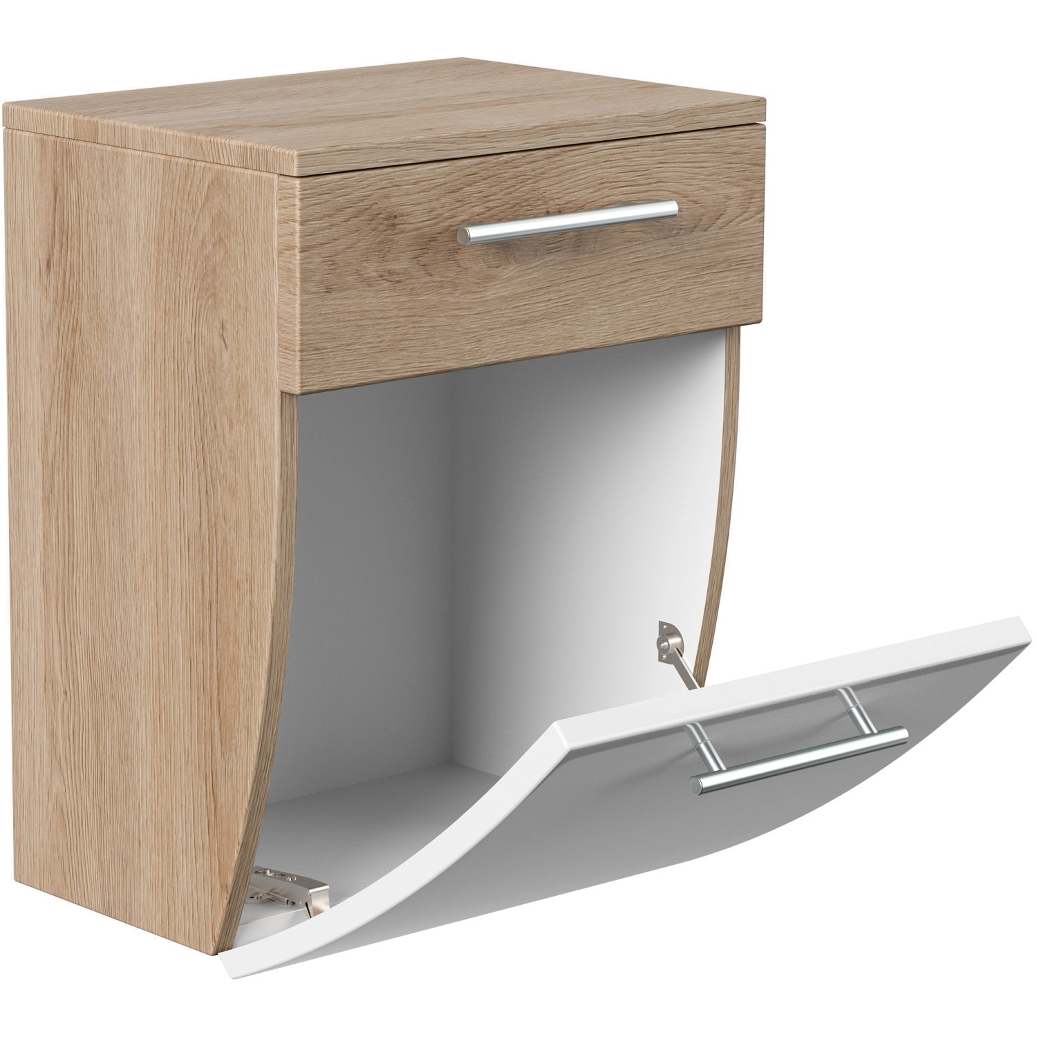 Posseik Bad-Hängeschrank Salona in Eiche hell, 40 cm breit, mit Schublade und offener Tür.