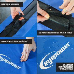Blaue eyepower Weichbodenmatte mit Tragegriff, Klettverschluss, EPE-Füllung. Wasserdicht, schmutzabweisend, leicht zu reinigen.