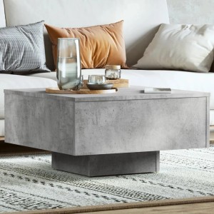 Quadratischer, betongrauer Couchtisch aus Holzwerkstoff (60x60 cm).