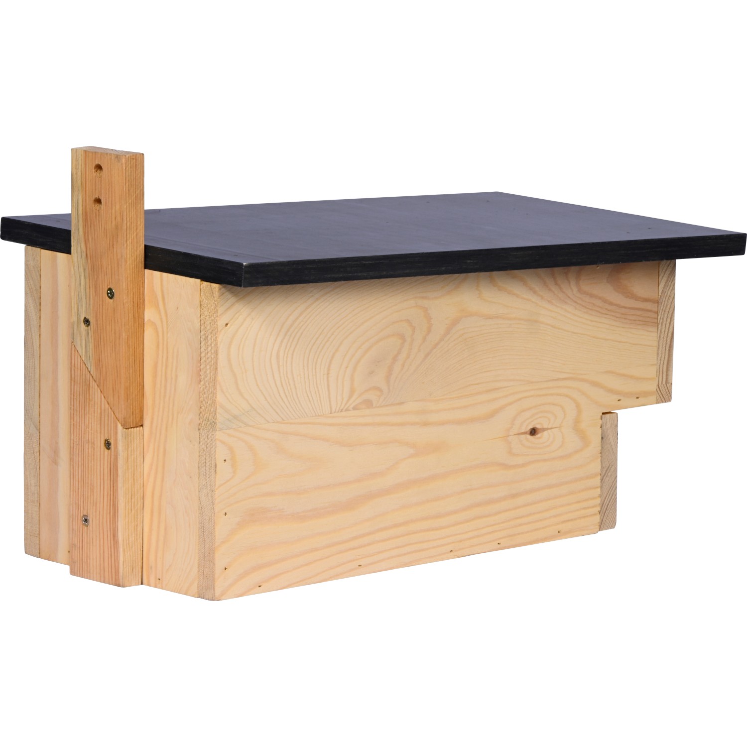Dobar Nistkasten für Höhlenbrüter aus Kiefernholz mit schwarzem Dach und Befestigungsleiste.