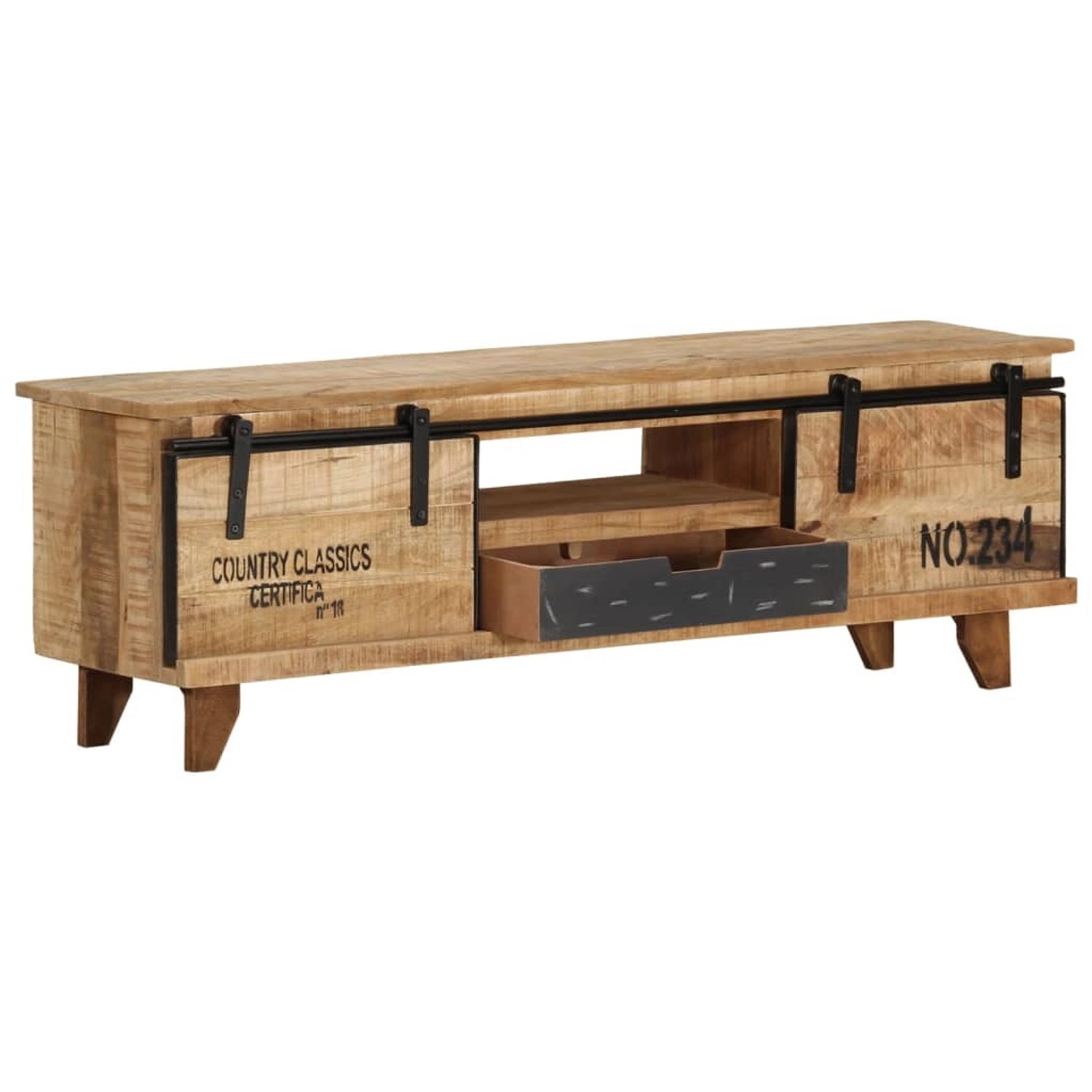 VidaXL TV-Schrank aus Mango-Massivholz (120x30x40 cm) mit Schublade, Fach und Schränken.