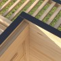 Detailansicht Weka Gartenhaus Amberley mit graugrün gestrichenen Wänden und anthrazitfarbenen Akzenten.