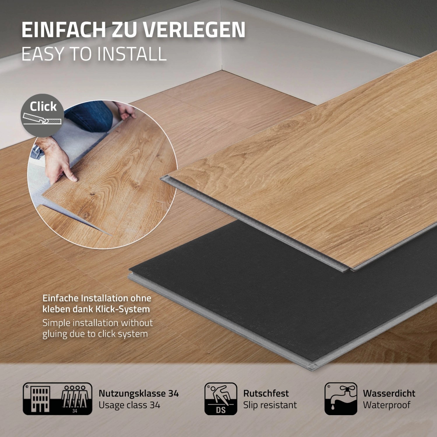 ML-Design Vinylboden Sandbar Eiche, 4,2mm, Klick-System. Einfache Verlegung der braunen Vinyl-Dielen.