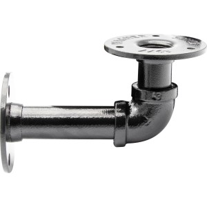 Schwarzer Wagner Regalträger Industrial Pipe, Ø 3,25 cm x 12 cm, aus Stahl mit zwei Anschraubplatten.