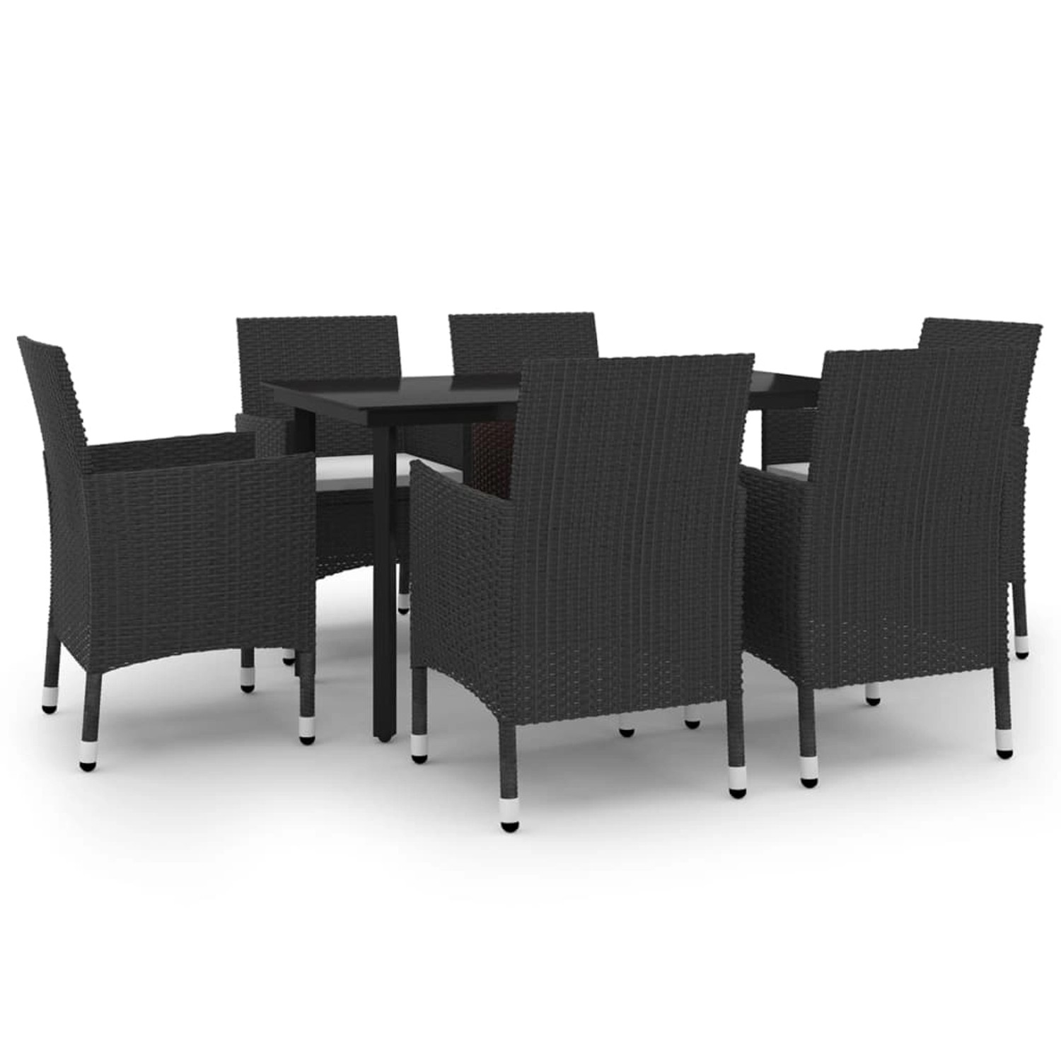 vidaXL 7-Tlg Garten-Essgruppe mit Auflagen Poly Rattan und Glas 3099682