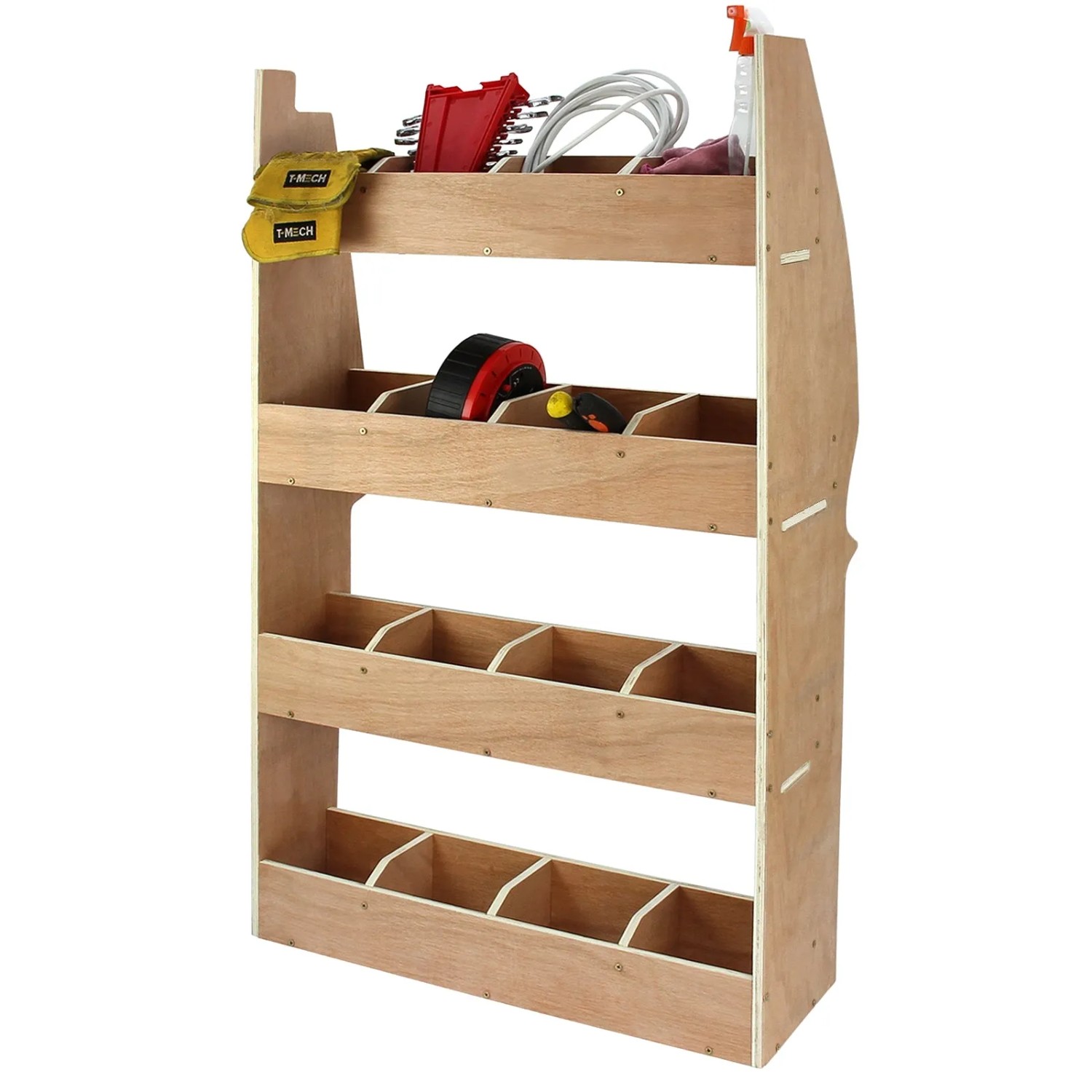 Monster Racking Peugeot Partner II Regalsystem aus Holz für Autozubehör, 4 Regale mit Fächern.