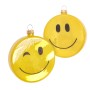 Krebs Glas Lauscha Baumschmuck: zwei gelbe Smiley-Taler, einer zwinkernd, einer lächelnd, mit Glitzer.
