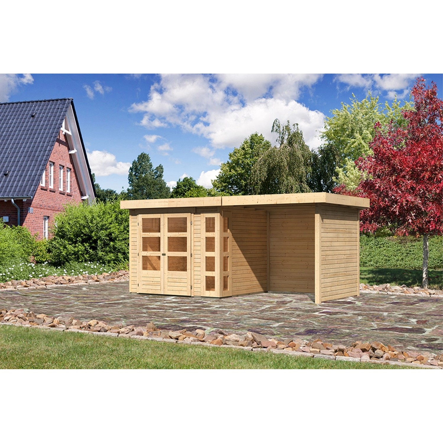 Karibu Holz-Gartenhaus Sölve Natur Flachdach Unbehandelt 238 cm x 213 cm günstig online kaufen