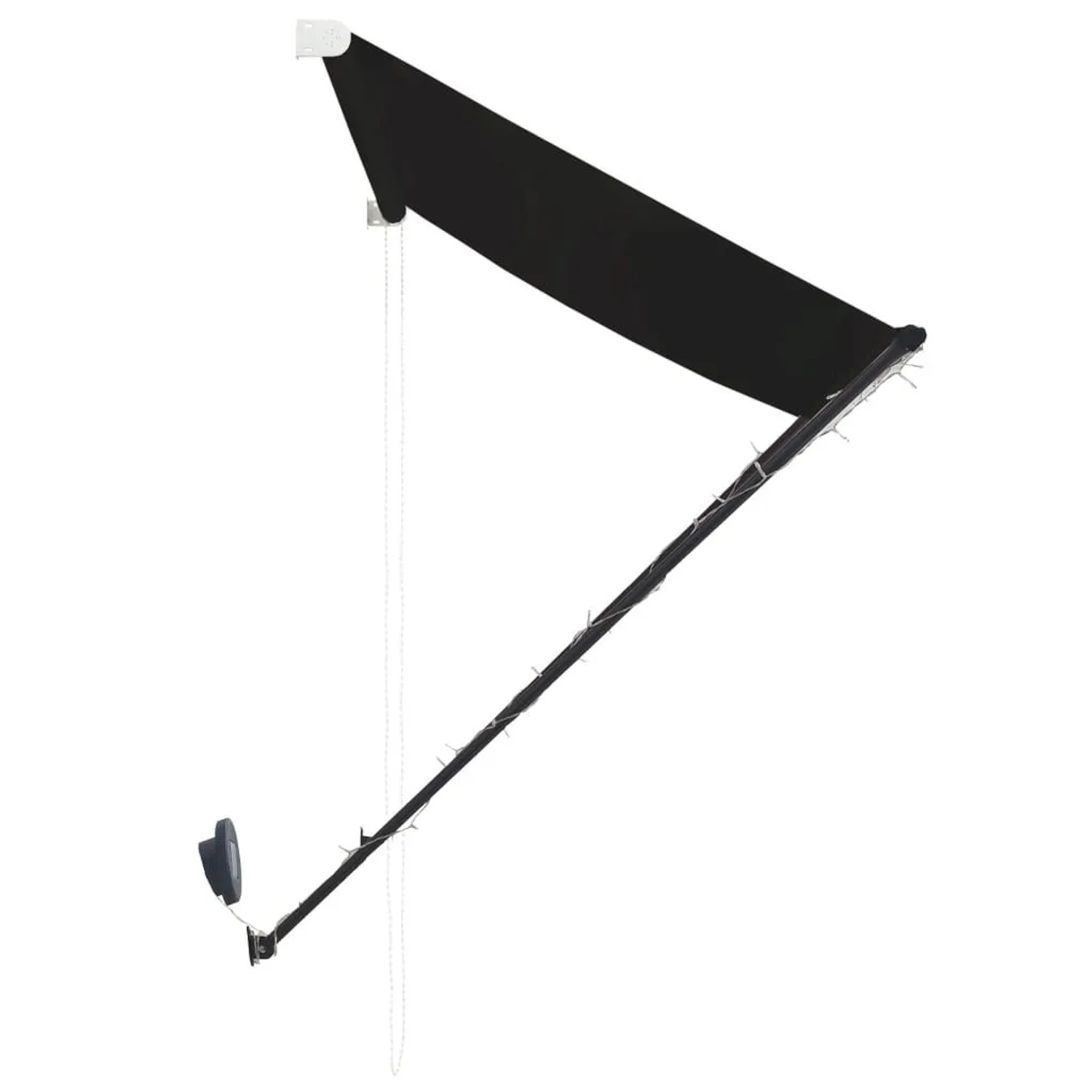 Anthrazitfarbene Einzieh-Markise 250x150 cm mit LED-Beleuchtung, handbetrieben. Robuster Stahlrahmen.