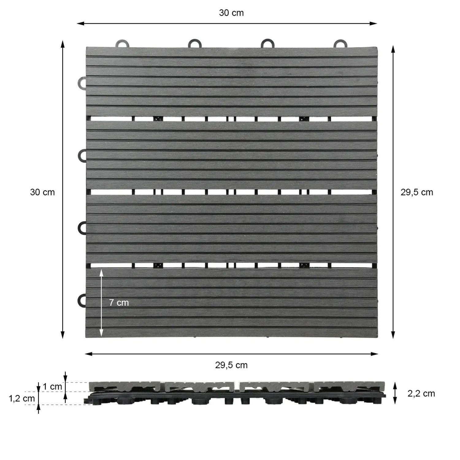 ECD Germany WPC Terrassenfliese, 30x30 cm, Anthrazit Holzoptik, 55er Set für 5m² Fläche.