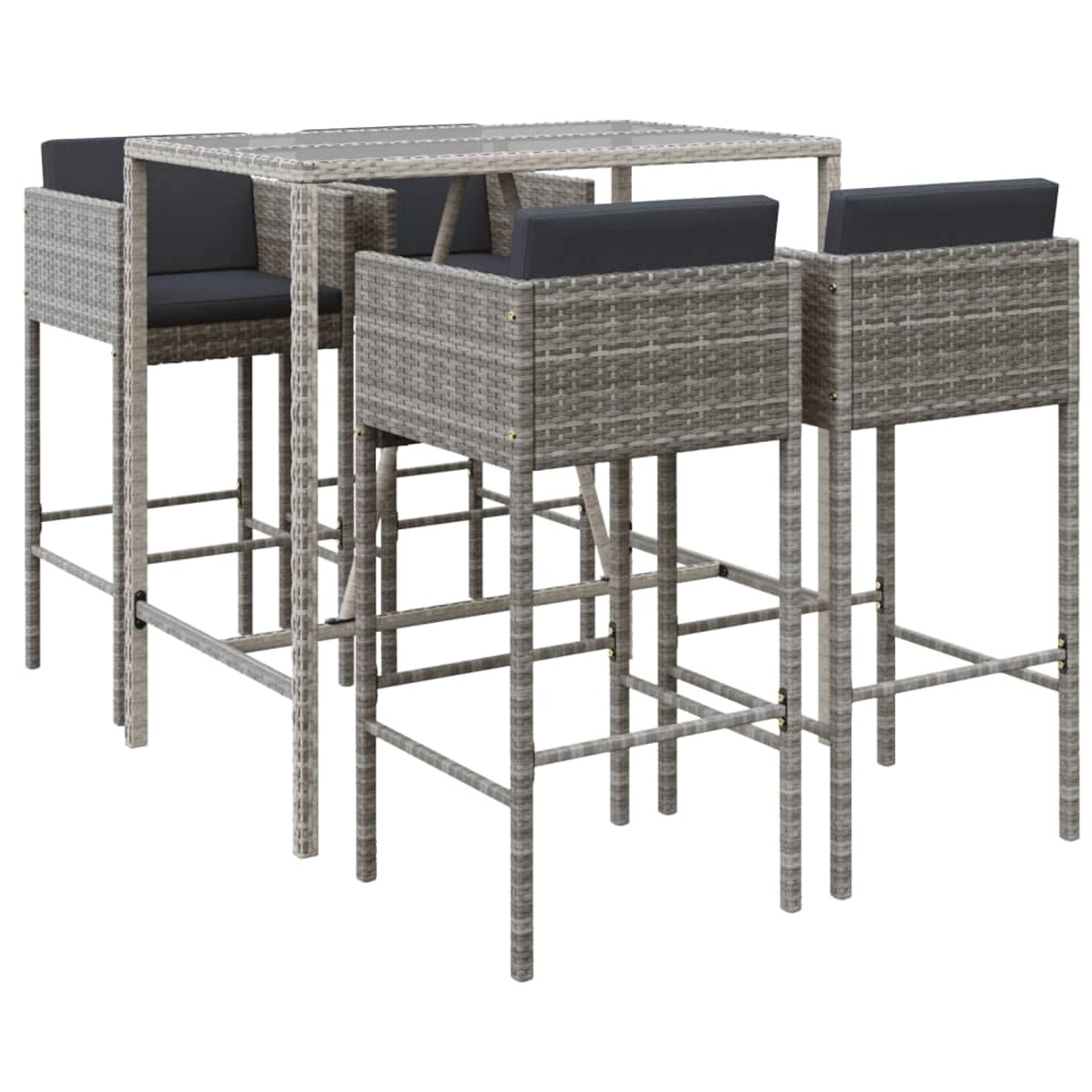 vidaXL 5-tlg Gartenbar-Set mit Kissen Grau Poly Rattan Modell 6