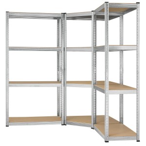 Juskys 3er Regalsystem: Eckregal und 2 Schwerlastregale mit 12 Böden aus Metall und Holz.