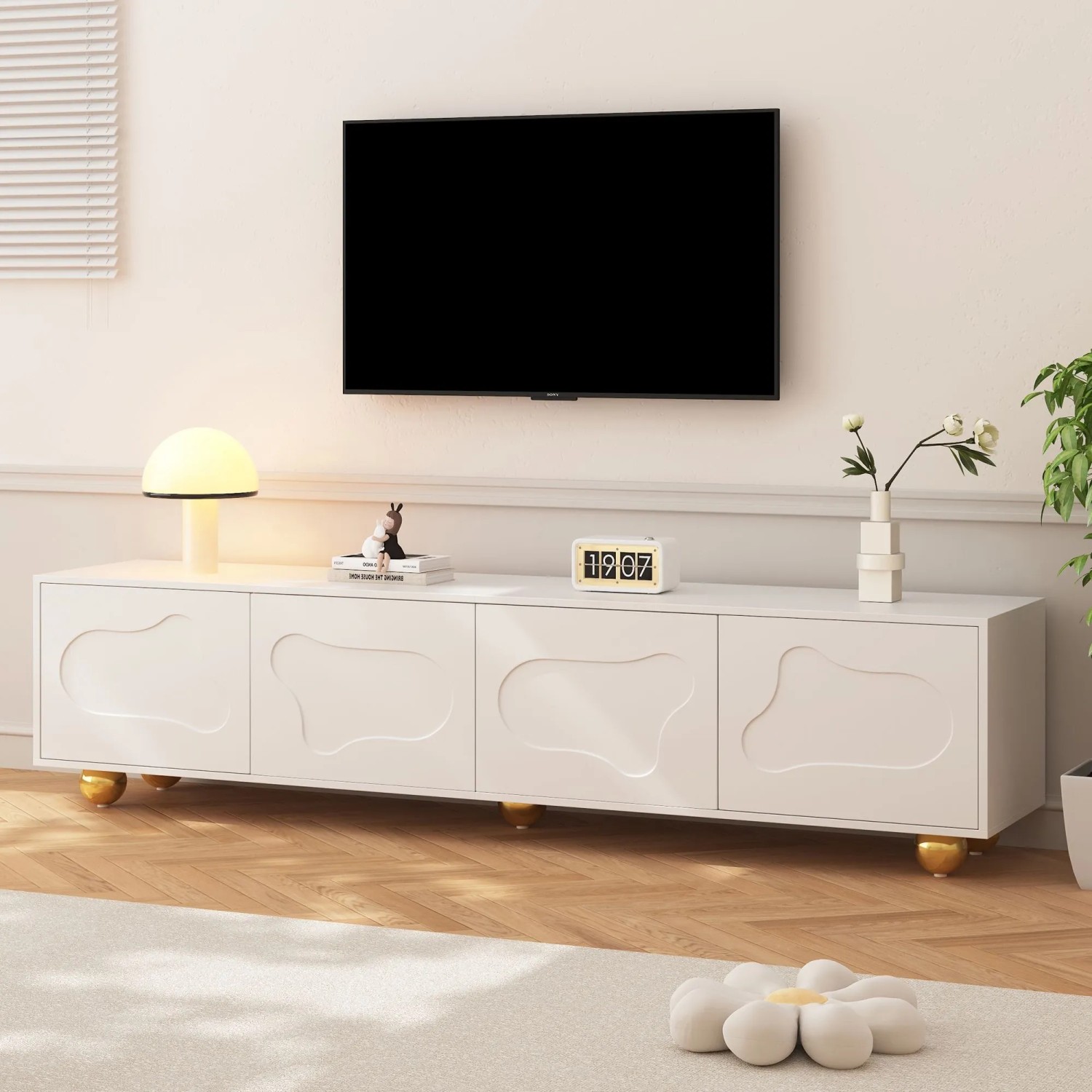 Merax TV Lowboard 180x40x45 cm Wolkenform 2 Türen Für 75 Zoll TV