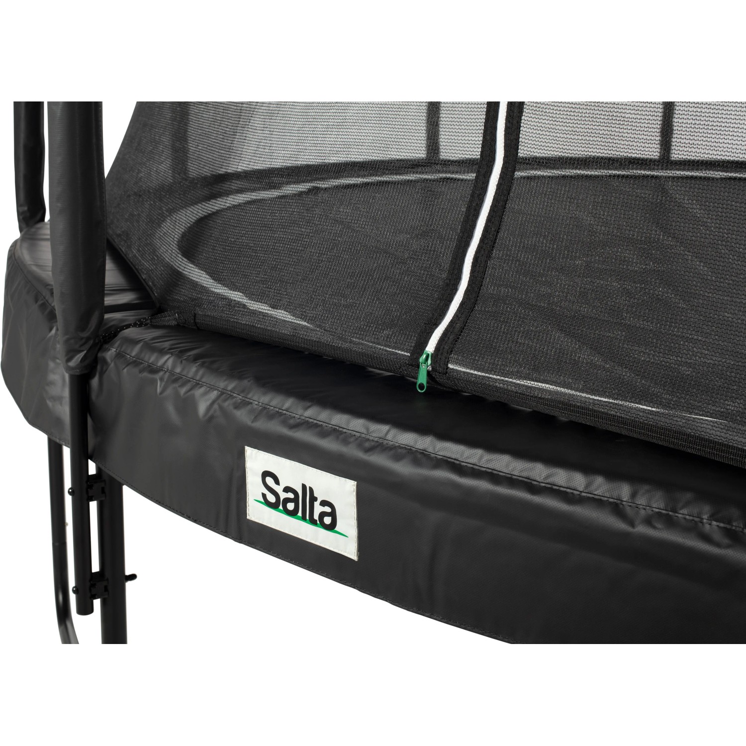 Detailansicht: Schwarzes Salta Premium Gartentrampolin (ø 457 cm) mit Sicherheitsnetz.