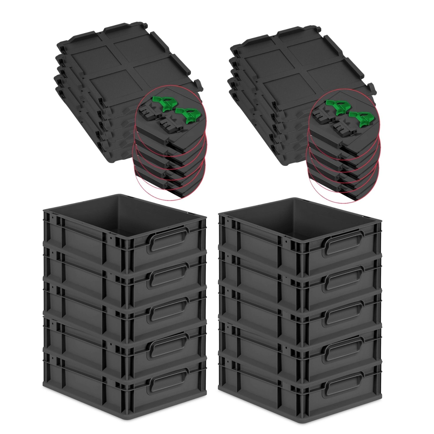 PROREGAL SuperSparSet 10x Eurobox Nextgen Grip Mit Scharnierdeckel Und Grün günstig online kaufen